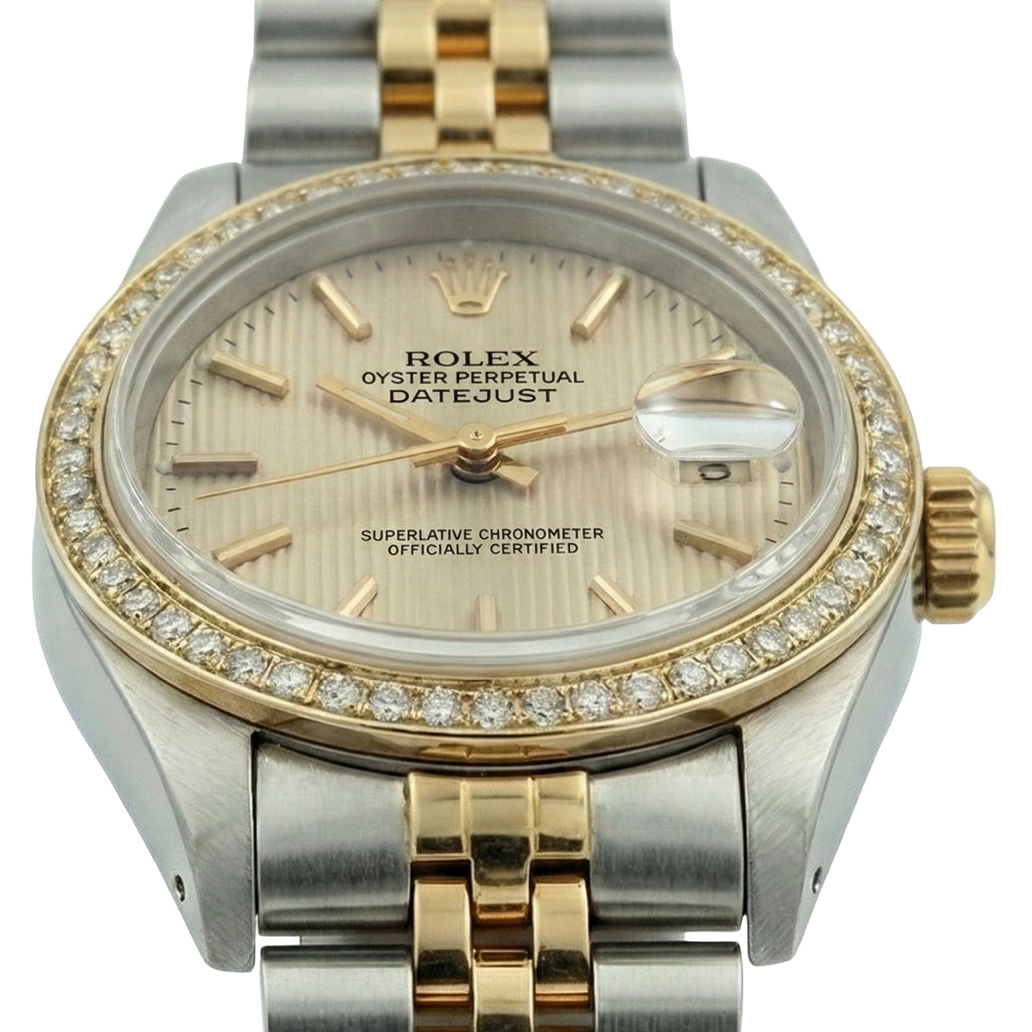 Natural Earth Mined Diamond Bezel Date Just Rolex Lady Watch Champange Ss & Gold Jubilee