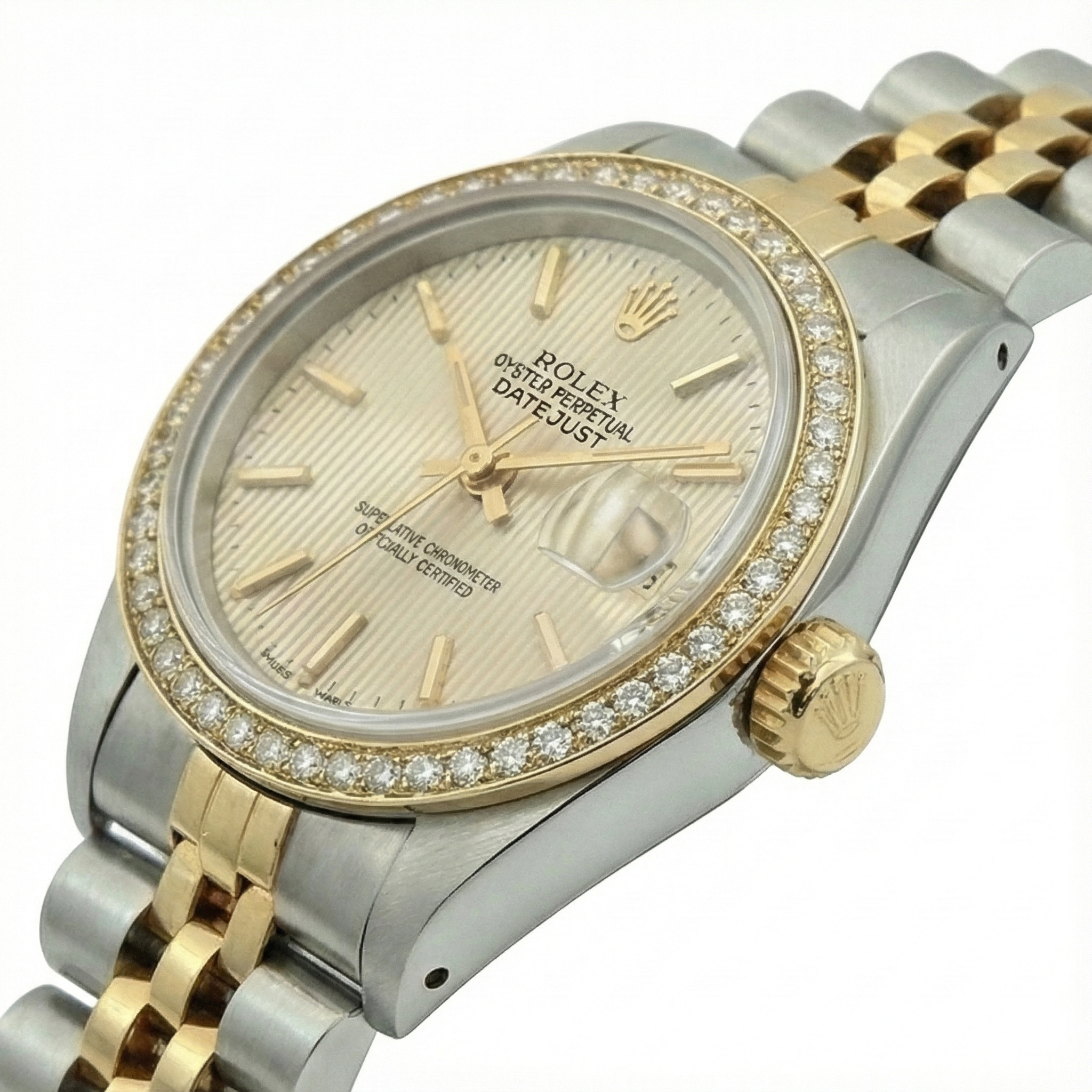 Natural Earth Mined Diamond Bezel Date Just Rolex Lady Watch Champange Ss & Gold Jubilee