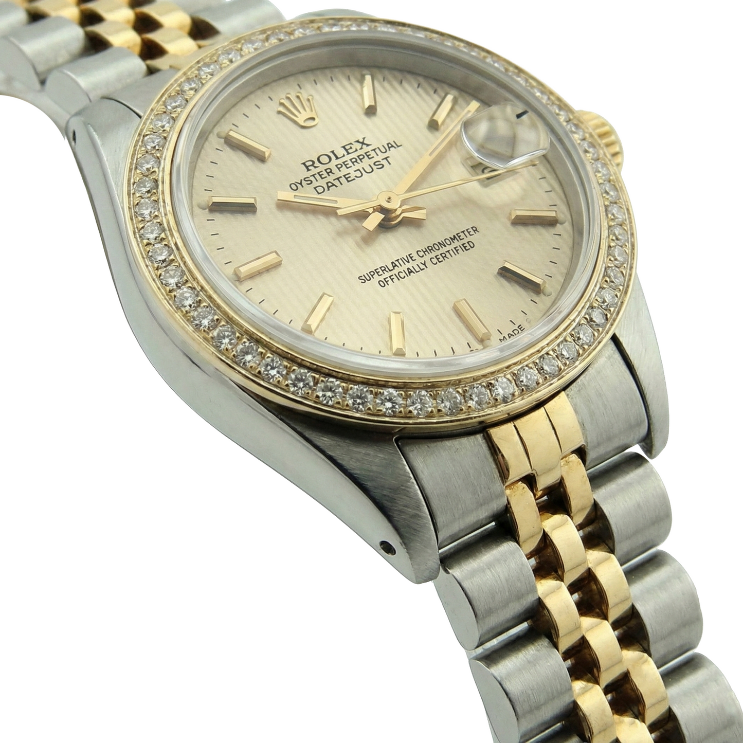 Natural Earth Mined Diamond Bezel Date Just Rolex Lady Watch Champange Ss & Gold Jubilee