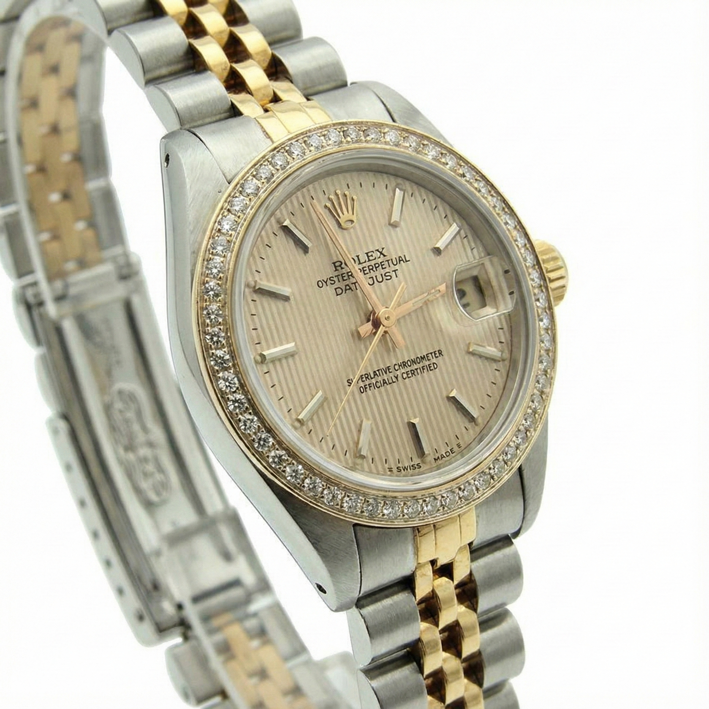 Natural Earth Mined Diamond Bezel Date Just Rolex Lady Watch Champange Ss & Gold Jubilee