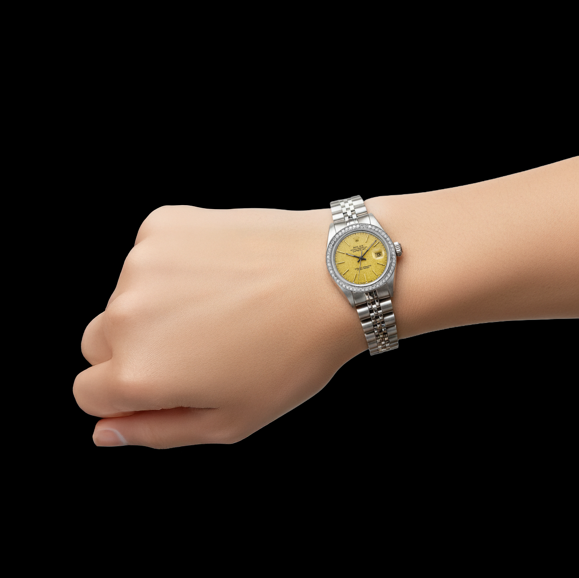 Natural Earth Mined Diamond Bezel Datejust Women Watch Stick Dial Jubilee Ss Rolex P2