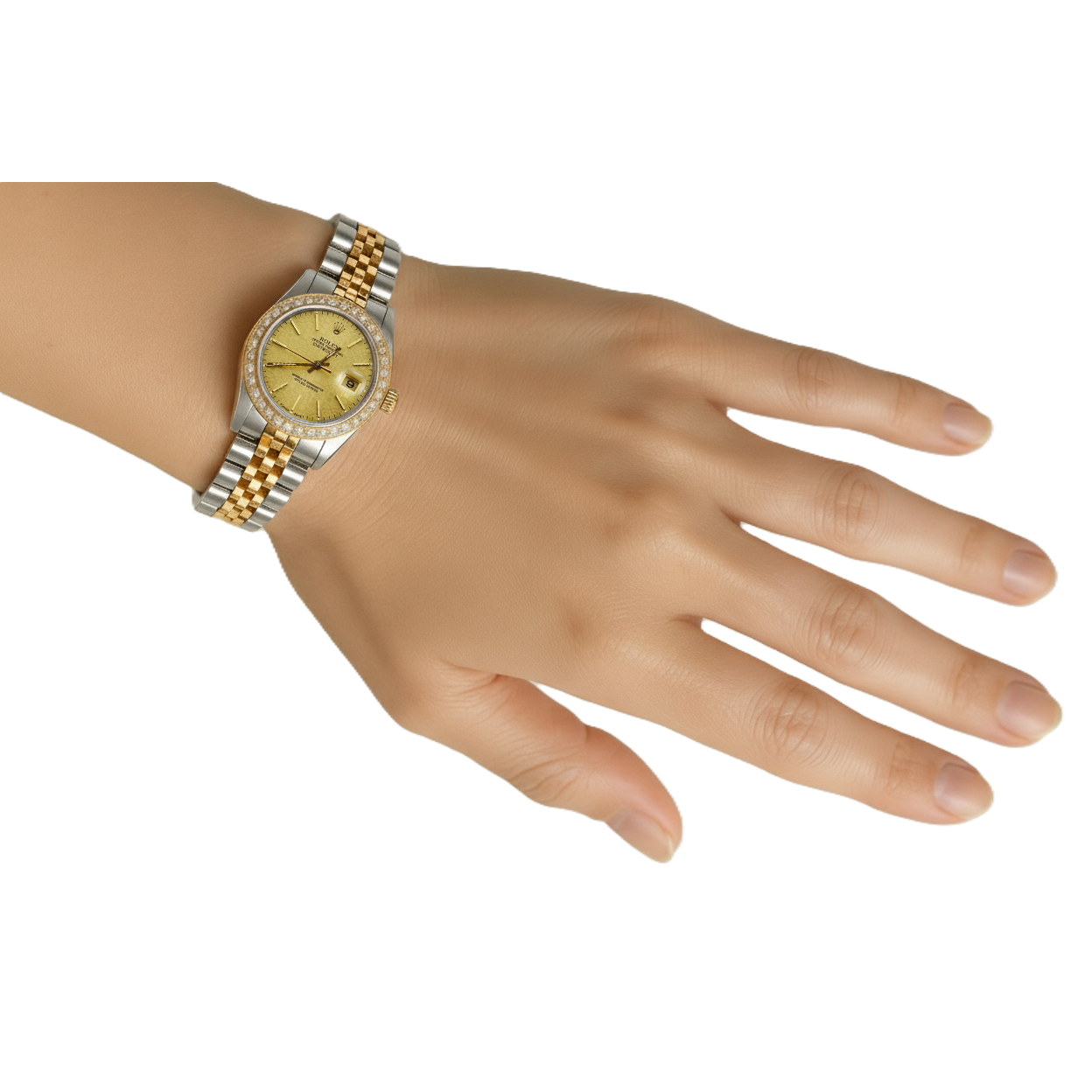 Natural Earth Mined Diamond Bezel Jubilee Ss & Gold Rolex Datejust Stick Dial Lady P2