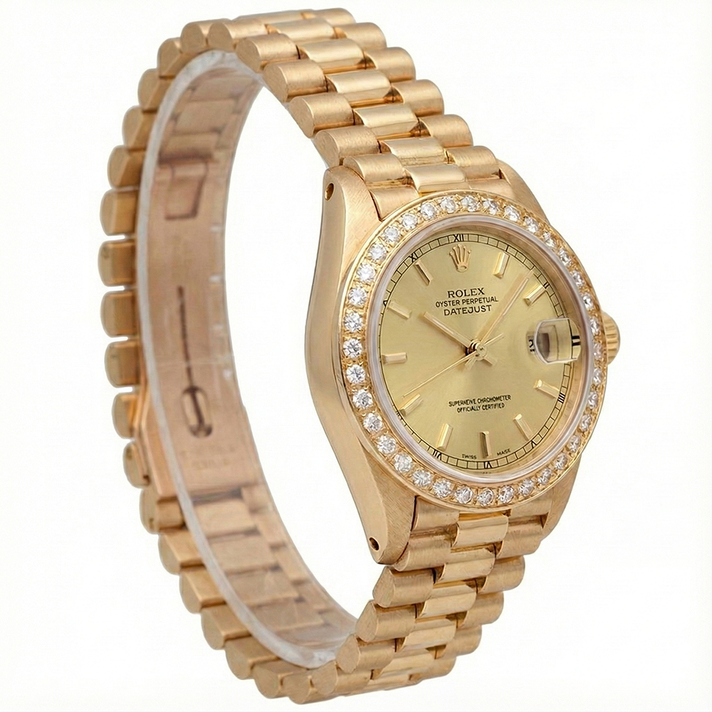 Natural Earth Mined Diamond Bezel Presidential Style Watch G Champagne Stick Dial Dj