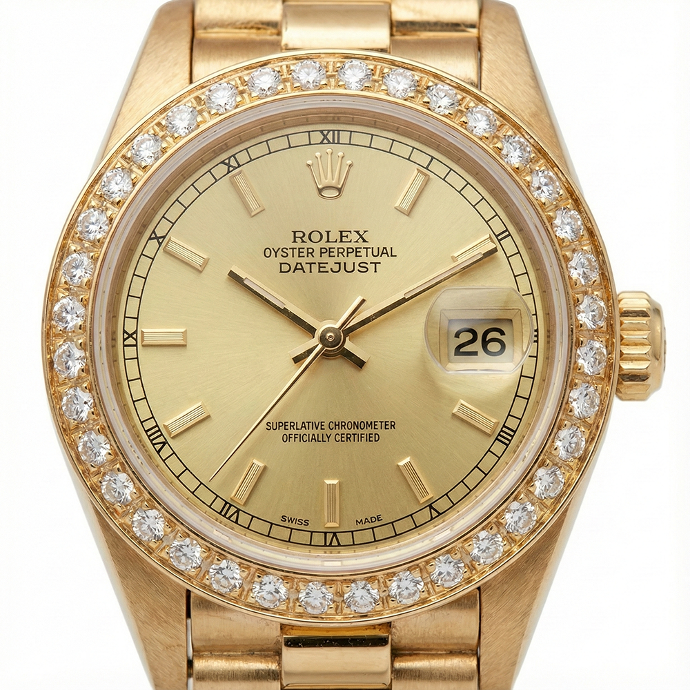 Natural Earth Mined Diamond Bezel Presidential Style Watch G Champagne Stick Dial Dj