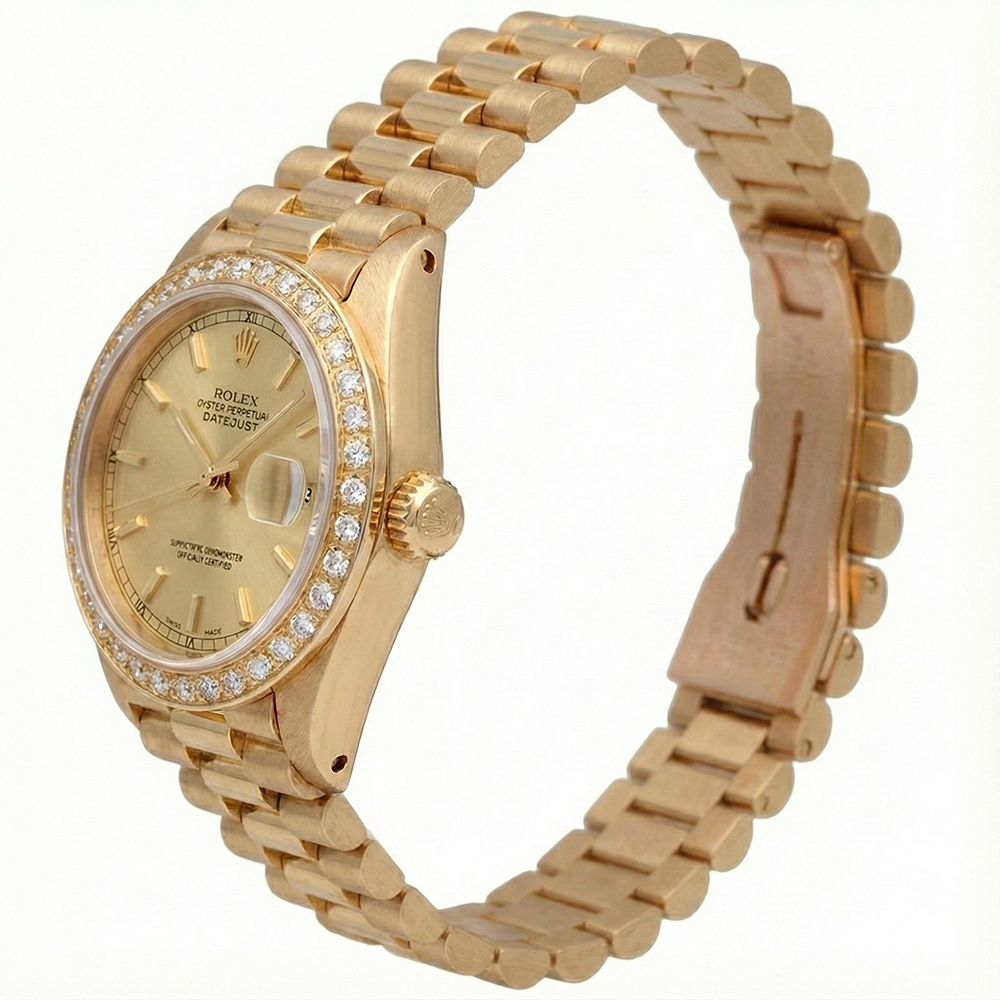 Natural Earth Mined Diamond Bezel Presidential Style Watch G Champagne Stick Dial Dj