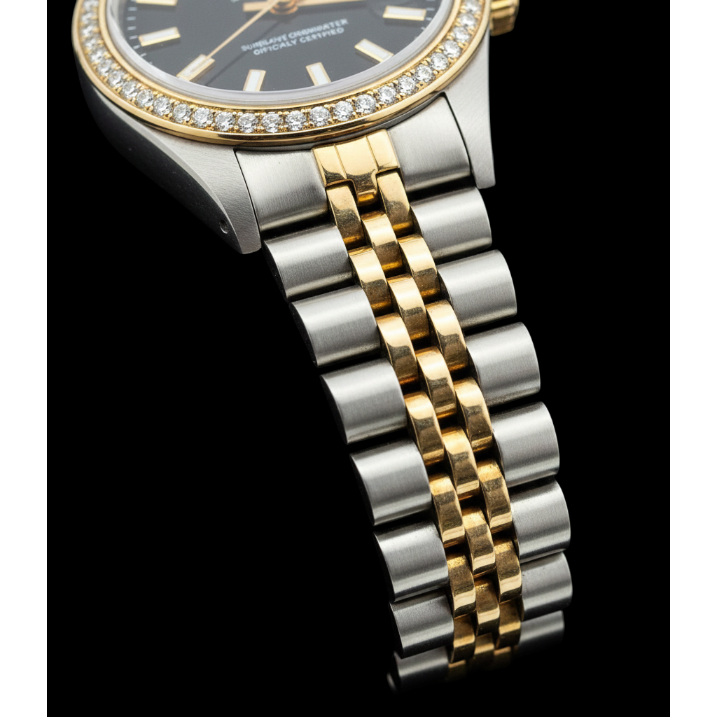 Natural Earth Mined Diamond Bezel Rolex Datejust Lady Watch Dial Jubilee Ss & Gold