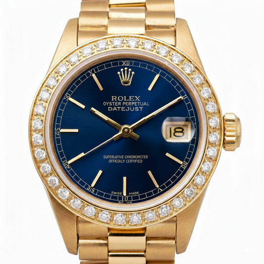 Natural Earth Mined Diamond Bezel Rolex Datejust Watch Lady Presidential Style Gold