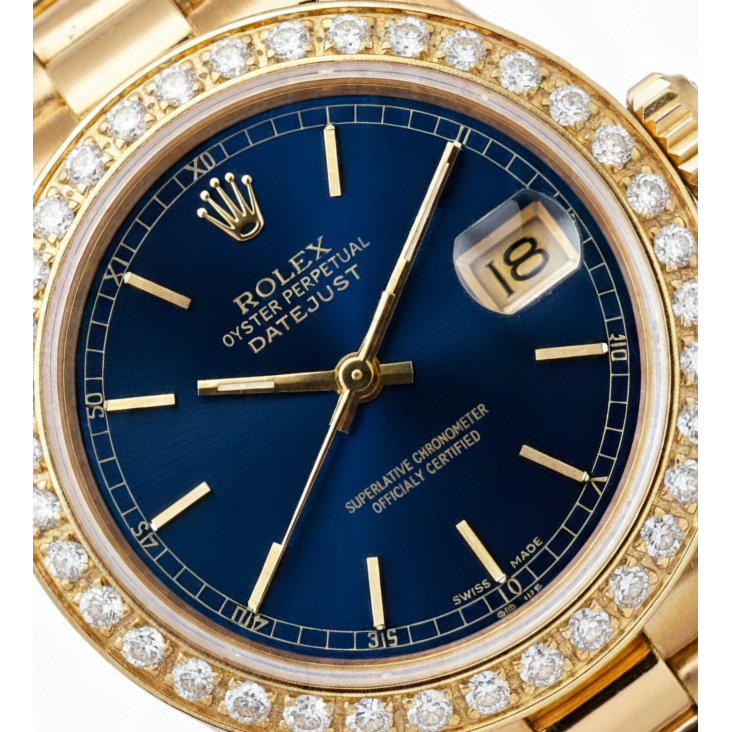 Natural Earth Mined Diamond Bezel Rolex Datejust Watch Lady Presidential Style Gold