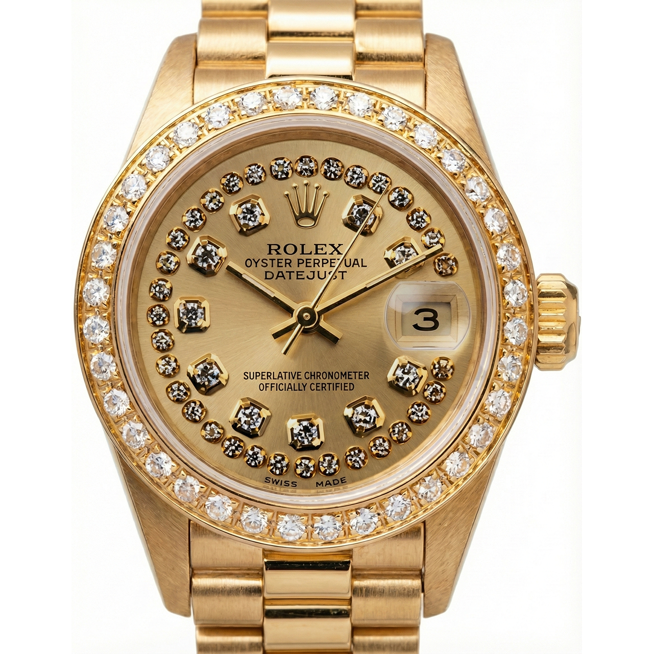 Natural Earth Mined Diamond Bezel Rolex Dj Model President Style Watch Double Row Dial