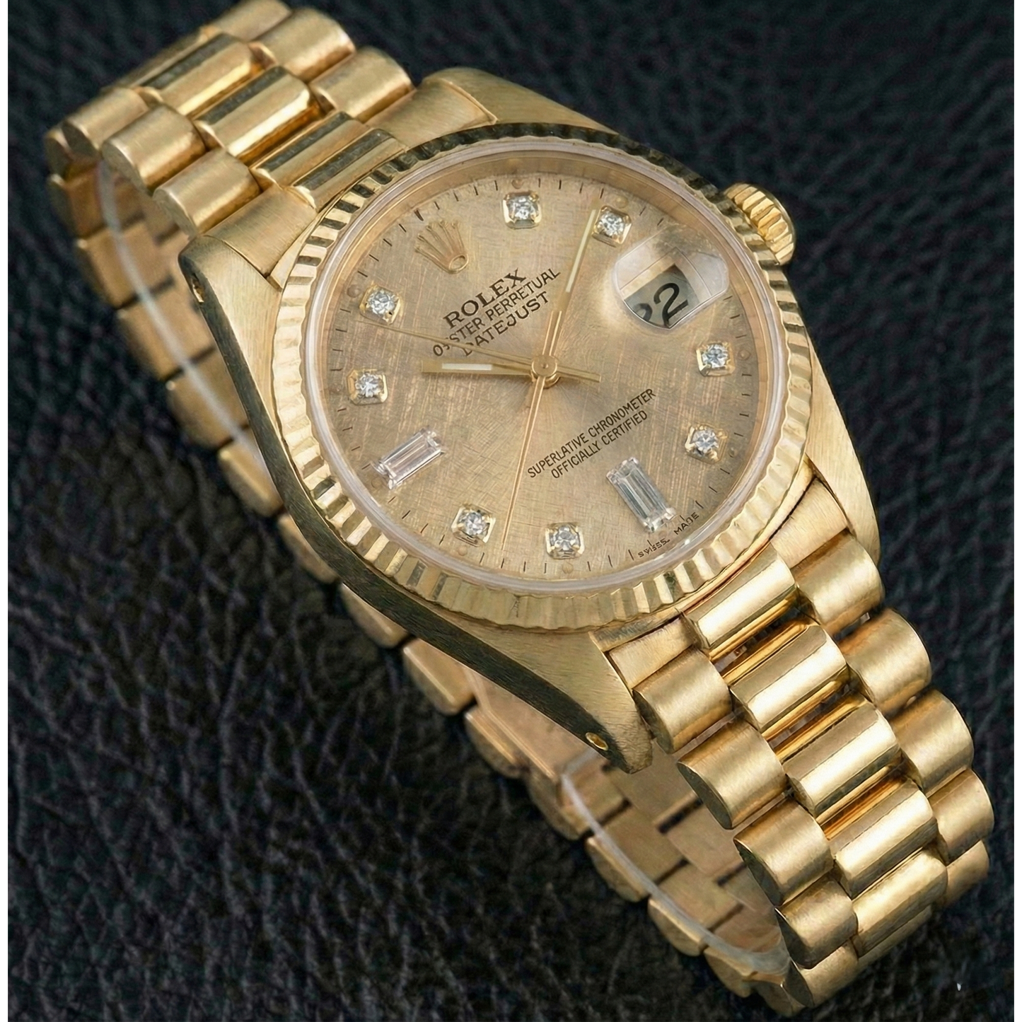 Natural Earth Mined Diamond Dial Rolex Presidential Gold Watch Champagne Brushed Dial