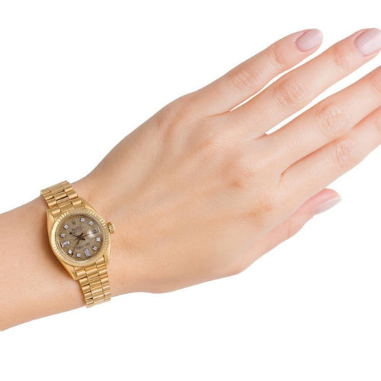 Natural Earth Mined Diamond Dial Rolex Presidential Gold Watch Champagne Brushed Dial