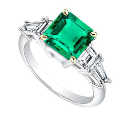 Natural Green Emerald Asscher Cut Earth Mined Diamond Ring For Women