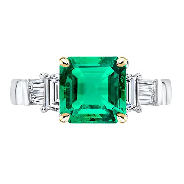 Natural Green Emerald Asscher Cut Earth Mined Diamond Ring For Women