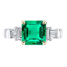 Natural Green Emerald Asscher Cut Earth Mined Diamond Ring For Women