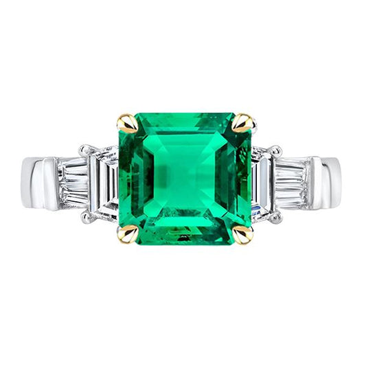 Natural Green Emerald Asscher Cut Earth Mined Diamond Ring For Women