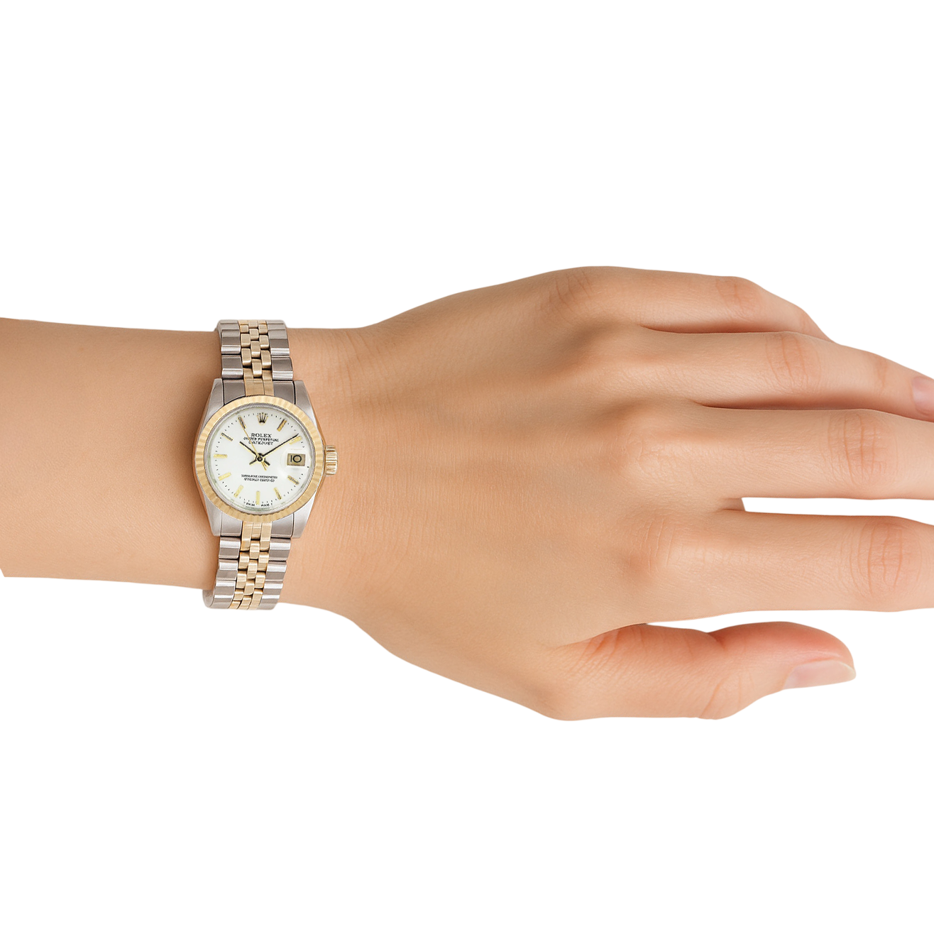 Natural White Stick Dial Datejust Rolex Women Watch Ss & Gold Rolex