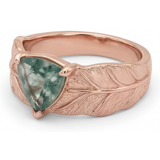 Moss Agate Trilliant Cut Colored Stone Ring in 14K Rose Gold – front view