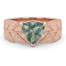 Moss Agate Trilliant Cut Colored Stone Ring in 14K Rose Gold – main view
