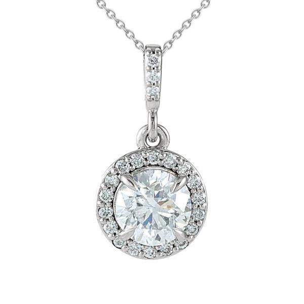 Necklace Pendant With Chain 2.10 Carats Round Cut Natural Diamonds WG 14K