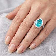 Neon Paraiba Halo Engagement Ring – Pavé 5.50 ct 14 Karat White