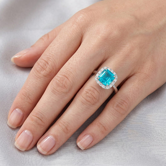 Neon Paraiba Halo Ring – VVS 2 ct 14K White Gold