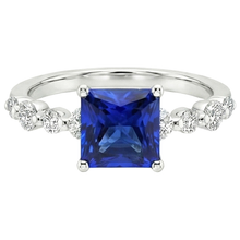 New Gold Princess Cut Natural Blue Sapphire With Accents Ring 4 Carats