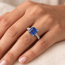 New Gold Princess Cut Natural Blue Sapphire With Accents Ring 4 Carats