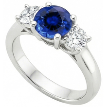 New Three Stone Gold Ring Round Ceylon Sapphire And Natural Earth Mined Diamonds 3 Carats