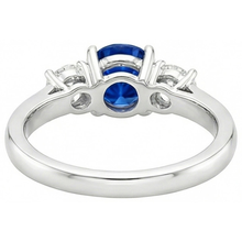 New Three Stone Gold Ring Round Ceylon Sapphire And Natural Earth Mined Diamonds 3 Carats