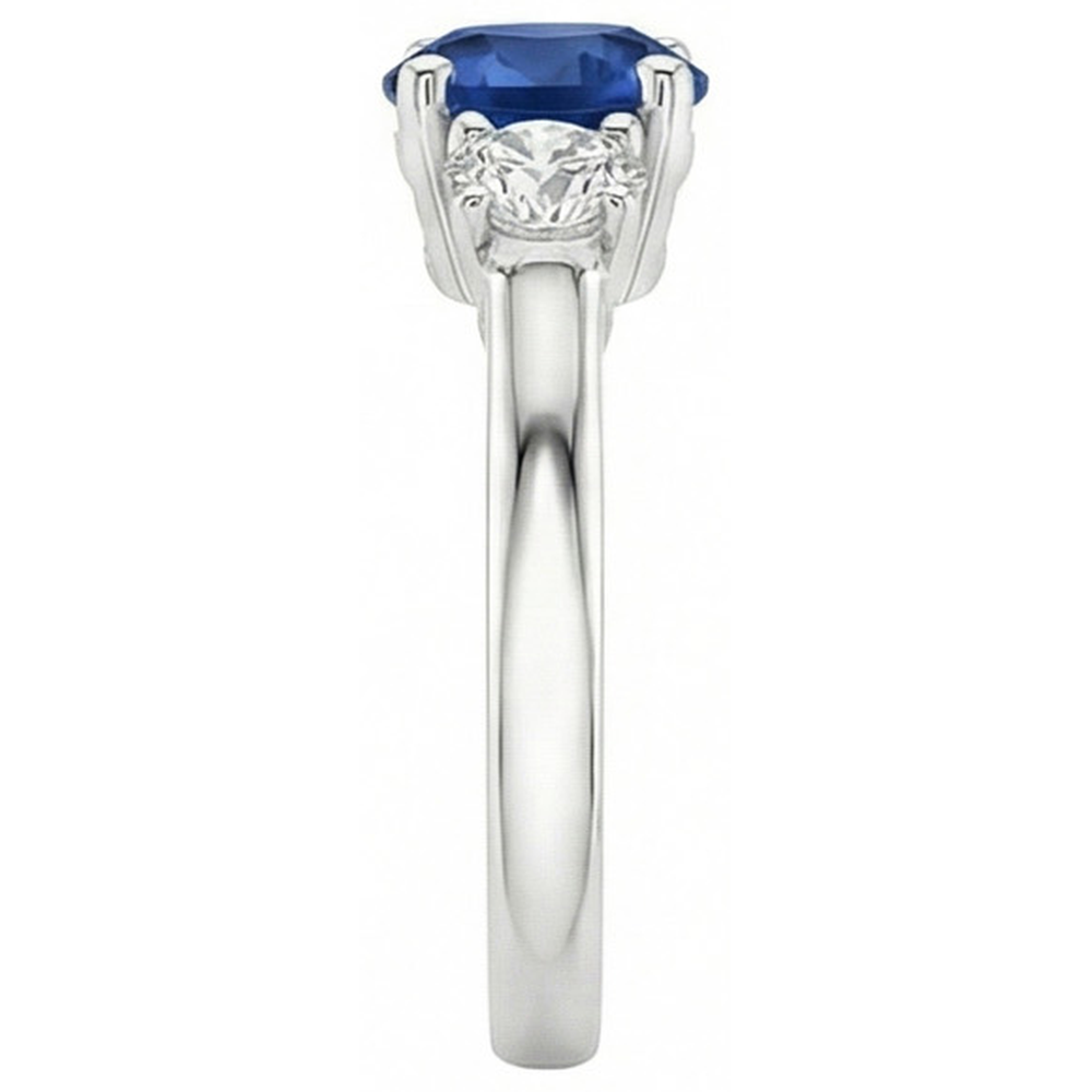 New Three Stone Gold Ring Round Ceylon Sapphire And Natural Earth Mined Diamonds 3 Carats