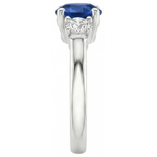 New Three Stone Gold Ring Round Ceylon Sapphire And Natural Earth Mined Diamonds 3 Carats