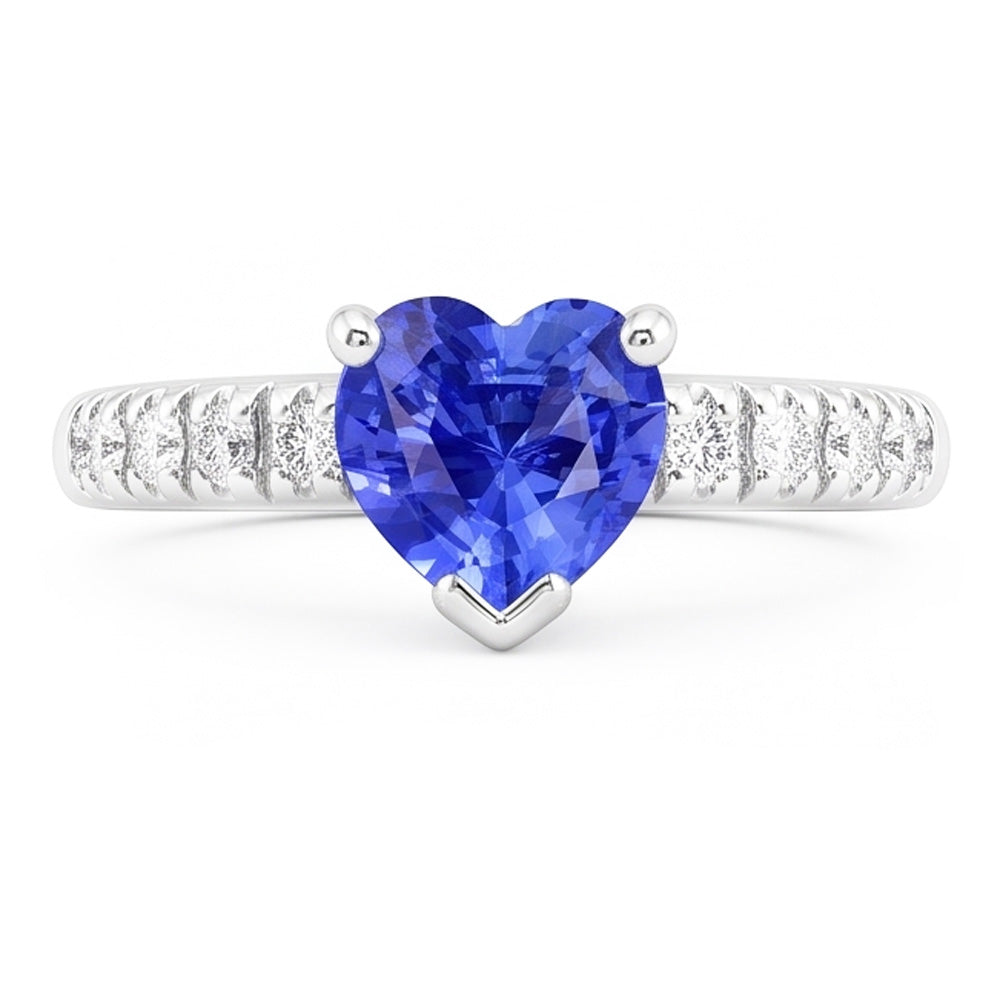 Ocean Blue Heart Sapphire Natural Earth Mined Diamond Ring