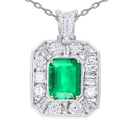 Emerald Emerald Cut Stone Pendant Necklace in 14 Karat Two Tone Gold – main view