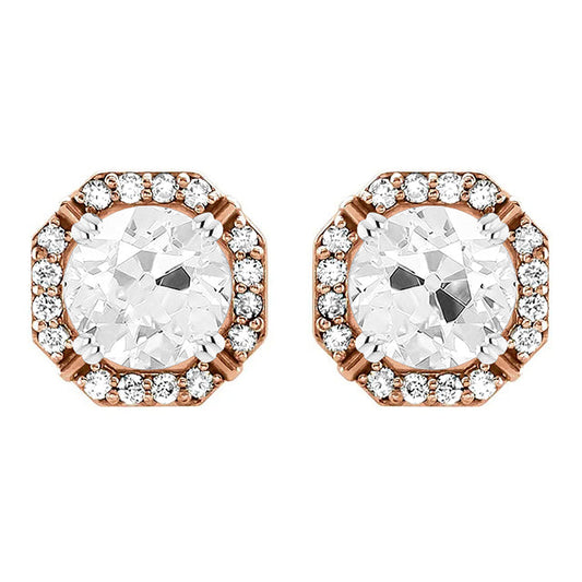Stud Earrings 14K Two Tone Gold with Diamond – main view