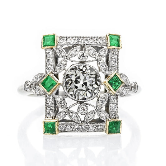 Old Cut Art Deco Jewelry New Real Diamond Ring Princess Emerald