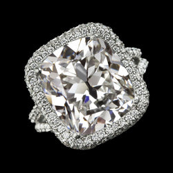 Old Cut Cushion Real Diamond Halo Ring Gold Split Shank 9.85 Carats