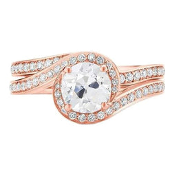 Old Cut Diamond Engagement Ring Set Rose Gold Natural 2.50 Carats