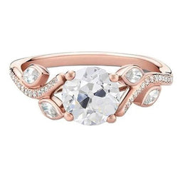 Old Cut Round & Marquise Real Diamond Ring Rose Gold 2 Carats Split Shank