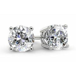 Old European Big Sparkling 6 Ct Real Diamond Ladies Studs Earrings Gold 14K