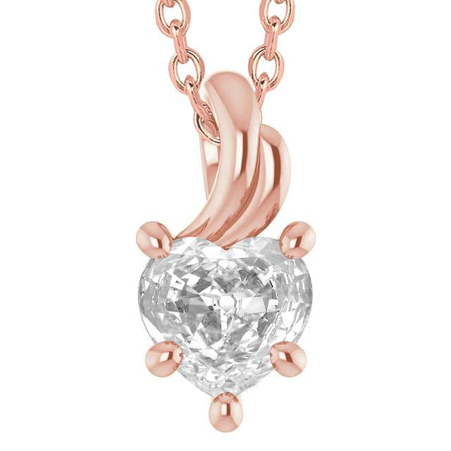 Old European Heart Genuine Diamond Pendant 5 Carats Rose Gold 14K Prong Set