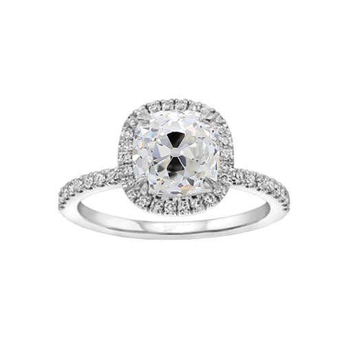 Old European Natural Diamond Halo Ring With Round Cut Accents 1.75 Carats