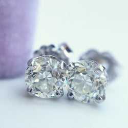 Old Mine Cut 2.5 Ct Real Diamonds Studs Earrings White Gold 14K Prong Set