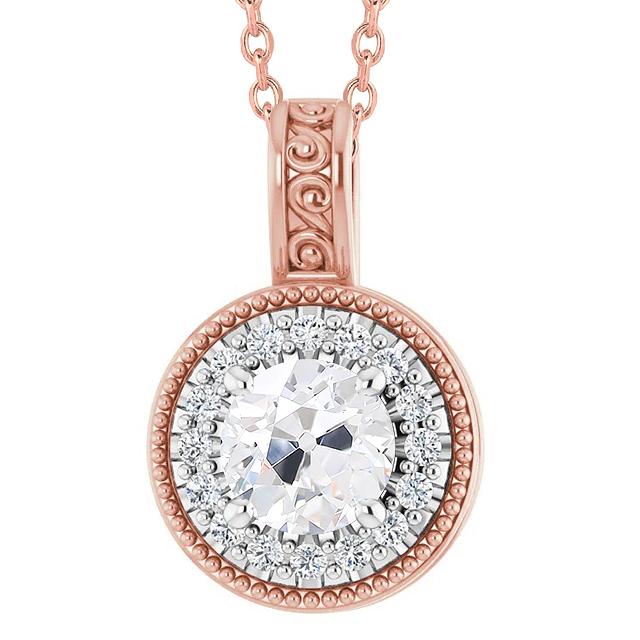 Old Mine Cut Halo Real Diamond Pendant Vintage Style Filigree 3.50 Carats