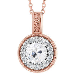 Old Mine Cut Halo Real Natural Earth Mined Diamond Pendant Vintage Style Filigree 3.50 Carats