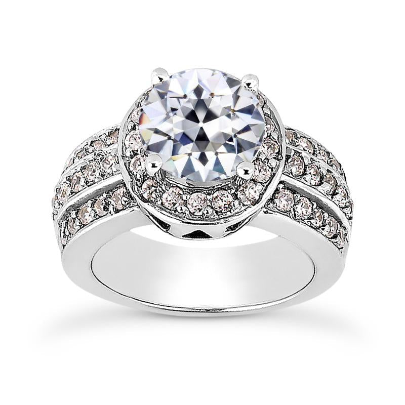 Old Mine Cut Natural Diamond Halo Wedding Ring Prong Set Gold 4.75 Carats