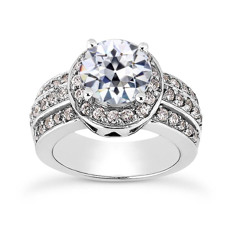 Old Mine Cut Natural Diamond Halo Wedding Ring Prong Set Gold 4.75 Carats