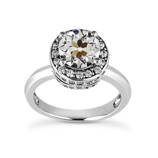 Old Mine Cut Real Diamond Halo Wedding Ring 14K White Gold 4.75 Carats