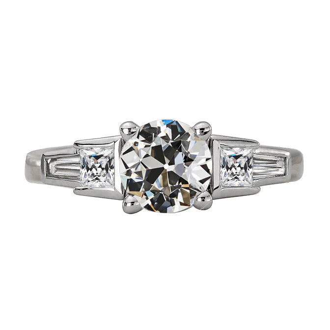 Old Mine Cut Real Diamond Wedding Ring 5 Stones Prong Set 5 Carats