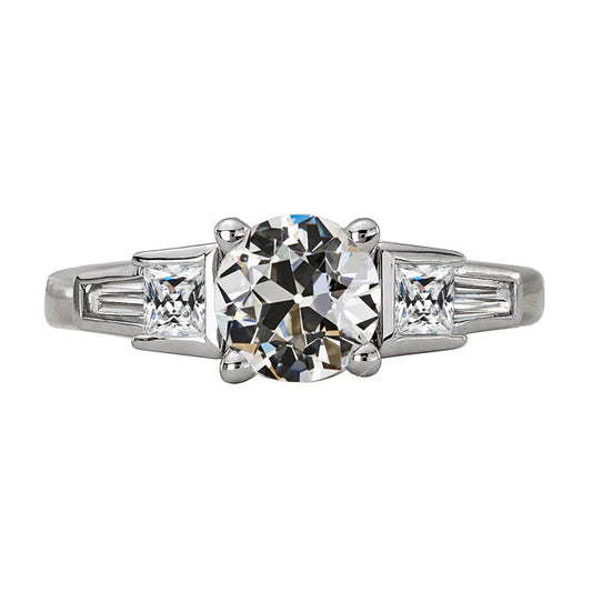 Old Mine Cut Real Diamond Wedding Ring 5 Stones Prong Set 5 Carats