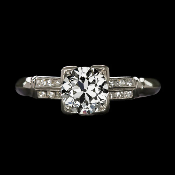 Old Mine Cut Real Diamond Women's Ring 14K White Gold Jewelry 3 Carats